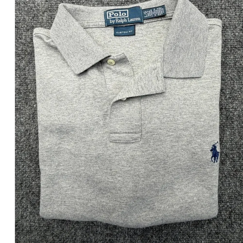 Polo Ralph Lauren Mens L Gray Cotton Custom Fit Polo Shirt Pony Logo Flawed